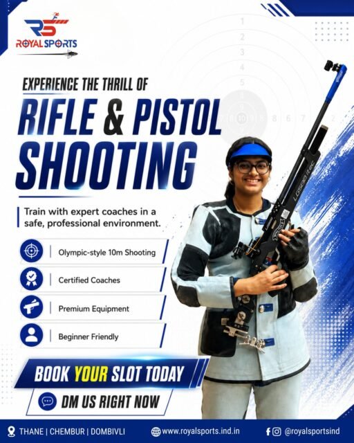 Aim Higher. Shoot Better.🎯 

Experience Olympic style Air Rifle & Air Pistol Shooting at Royal Sports Academy.

Whether you’re a beginner or an aspiring competitive shooter, train with experienced coaches using international standard equipment in a safe, professional environment.

📩 DM us to book your trial session.

📍 THANE | CHEMBUR | DOMBIVLI
.
.
.
[Rifle Shooting Academy, Air Rifle Training, Air Pistol Training, Olympic Shooting, Target Shooting, Shooting Sports, Precision Sports, Rifle Shooting Classes, Pistol Shooting Classes, 10m Shooting Range, Competitive Shooting, Beginner Shooting Classes, Junior Shooting Academy, Professional Shooting Coaching, Focus Training, Discipline Through Sports, Athlete Development, Sports Performance, Olympic Sports Training, Shooting Range India, Precision Shooting, Royal Sports Academy.]

#RoyalSportsAcademy #ShootingSports #AirRifle #OlympicShooting #TargetShooting
