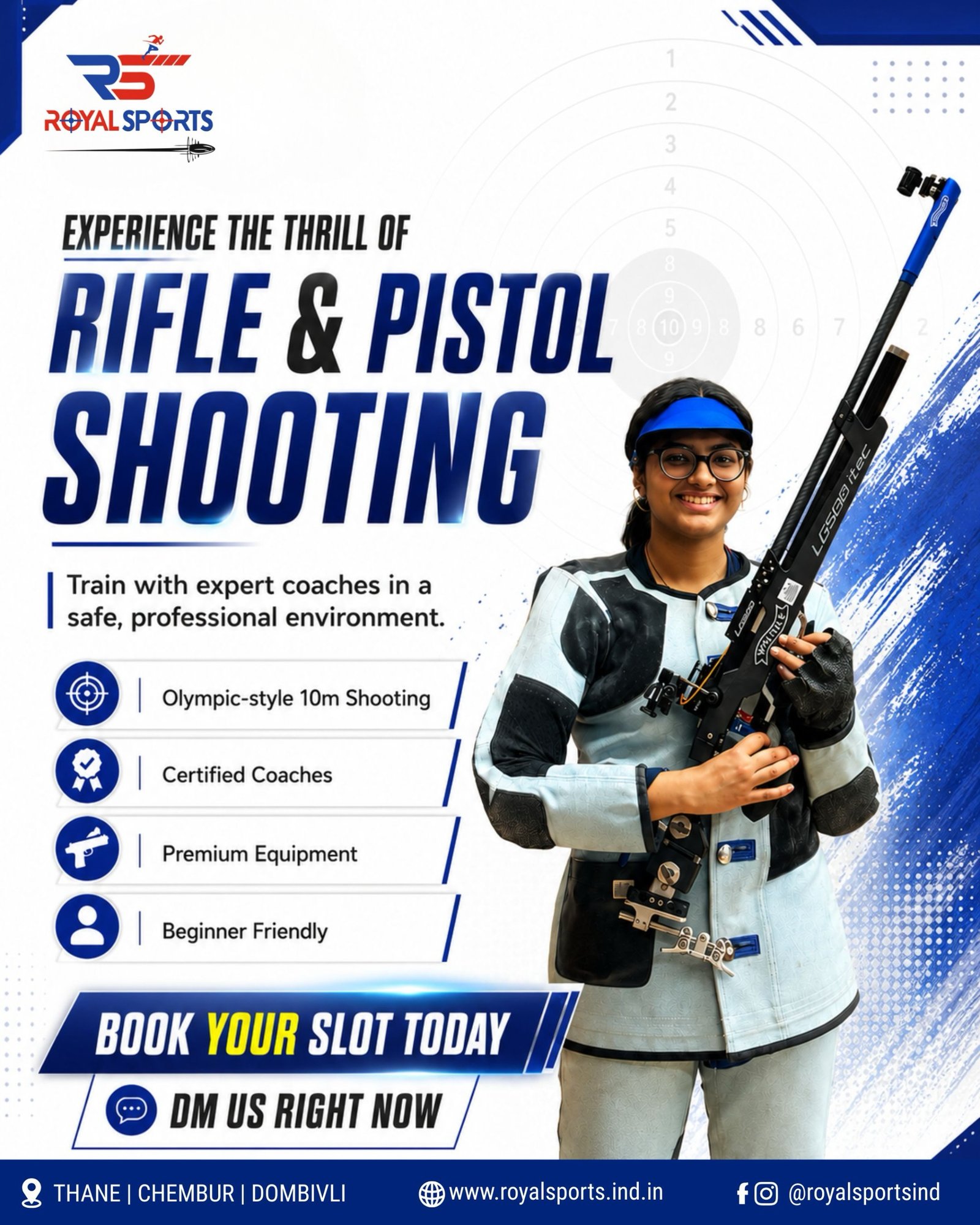 Aim Higher. Shoot Better.🎯 

Experience Olympic style Air Rifle & Air Pistol Shooting at Royal Sports Academy.

Whether you’re a beginner or an aspiring competitive shooter, train with experienced coaches using international standard equipment in a safe, professional environment.

📩 DM us to book your trial session.

📍 THANE | CHEMBUR | DOMBIVLI
.
.
.
[Rifle Shooting Academy, Air Rifle Training, Air Pistol Training, Olympic Shooting, Target Shooting, Shooting Sports, Precision Sports, Rifle Shooting Classes, Pistol Shooting Classes, 10m Shooting Range, Competitive Shooting, Beginner Shooting Classes, Junior Shooting Academy, Professional Shooting Coaching, Focus Training, Discipline Through Sports, Athlete Development, Sports Performance, Olympic Sports Training, Shooting Range India, Precision Shooting, Royal Sports Academy.]

#RoyalSportsAcademy #ShootingSports #AirRifle #OlympicShooting #TargetShooting